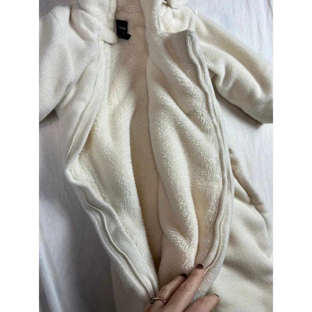 Baby Gap Fleece Bear Bunting Sherpa Lined Pram‎ Suit Cream 6-12 Months